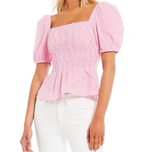 French Connection Artina Gingham Smocked Top in Pink